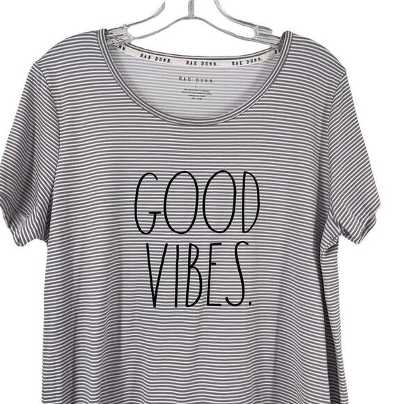Rae Dunn Good Vibes Sleep Shirt Womens Size L Short Sleeve Striped Lounge PJs - Picture 3 of 5